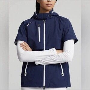 RLX RALPH LAUREN New Golf Waterproof Hooded Windbreaker MEDIUM Jacket Navy Women